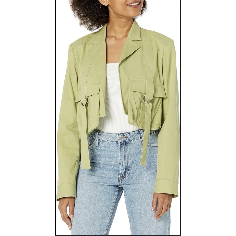 Kelclight The Drop NWT Green LS Cropped Utility Jacket Flap Pockets W Ring Belts